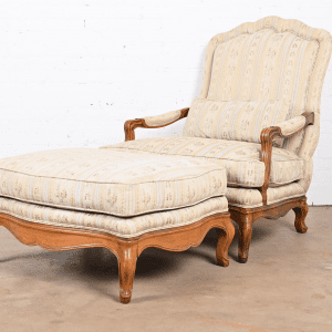Baker Furniture French Provincial Louis XV Oversized Fauteuil and Ottoman