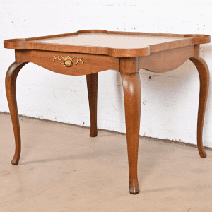 1960s Baker Furniture French Provincial Louis XV Cherry and Burl Wood Tea Table