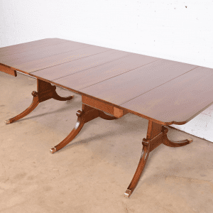 Drexel Georgian Mahogany Triple Pedestal Extension Dining Table, Newly Refinished