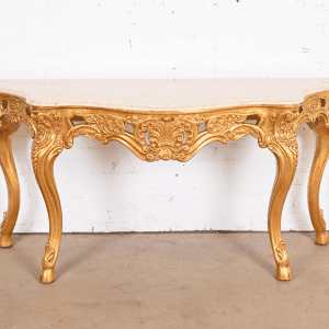 French Baroque Carved Giltwood Marble Top Console Table