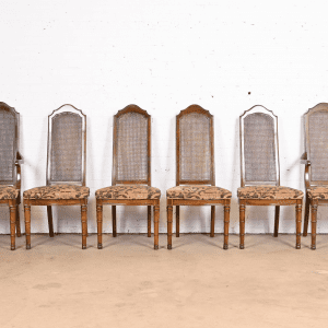 Henredon Mid-Century Modern Walnut and Cane High Back Dining Chairs, Set of Six