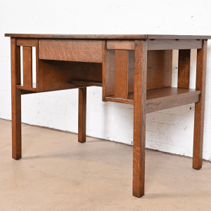 Antique Stickley Mission Oak Arts & Crafts Desk With Built-In Bookcases, Newly Restored