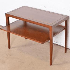 John Van Koert for Drexel Sculpted Cherry Wood Two-Tier Side Table, Newly Refinished