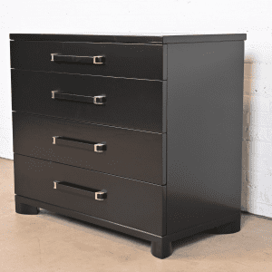 John Widdicomb Art Deco Black Lacquered Dresser Chest, Newly Refinished
