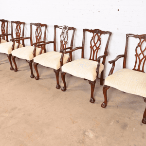 Kindel Furniture Georgian Carved Mahogany Dining Armchairs, Set of Six