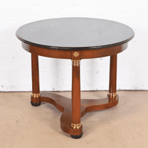 Baker Furniture French Empire Cherry Wood, Brass, and Ebonized Tea Table or Center Table