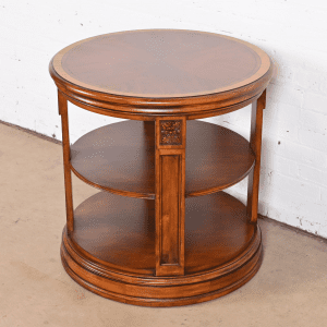 Ethan Allen Regency Carved Banded Mahogany Three-Tier Drum Side Table