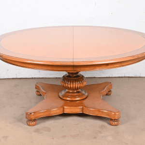 Baker Furniture Italian Provincial Pedestal Extension Dining Table, Newly Refinished