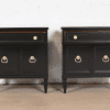 Heritage French Regency Louis XVI Black Lacquered Nightstands, Newly Refinished - Image 4