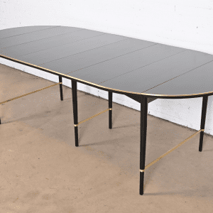 Paul McCobb Connoisseur Collection Black Lacquered Mahogany and Brass Extension Dining Table, Newly Refinished