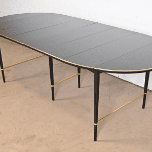 Paul McCobb Connoisseur Collection Black Lacquered Mahogany and Brass Extension Dining Table, Newly Refinished