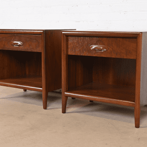 Robsjohn-Gibbings for Widdicomb Mid-Century Modern Sculpted Walnut Nightstands, Newly Refinished