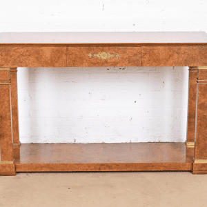 Baker Furniture Neoclassical Burl Wood and Mounted Brass Console or Sofa Table