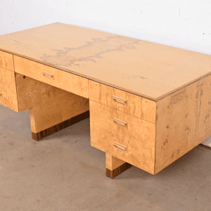 Milo Baughman Style Burl Wood and Macassar Ebony Executive Desk by Henredon