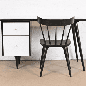 Paul McCobb Planner Group Black and White Lacquered Writing Desk and Chair, Newly Refinished