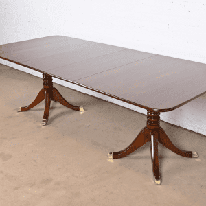 Stickley Georgian Cherry Wood Double Pedestal Extension Dining Table, Newly Refinished