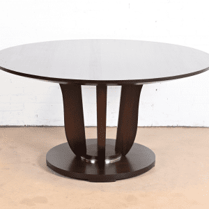 Barbara Barry for Baker Furniture Modern Art Deco Mahogany Pedestal Dining Table, Newly Refinished