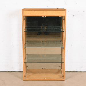 Milo Baughman Style Burl Wood Lighted Bookcase or Display Cabinet by Henredon