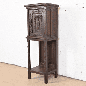19th Century Belgian Gothic Revival Carved Dark Oak Bar Cabinet