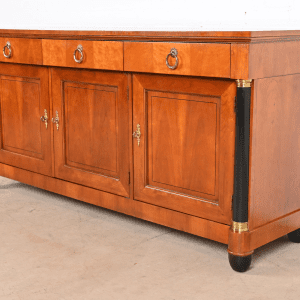 Baker Furniture French Empire Cherry Wood and Parcel Ebonized Sideboard or Bar Cabinet