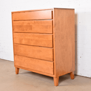 Leslie Diamond for Conant Ball Mid-Century Modern Solid Birch Highboy Dresser, Newly Refinished