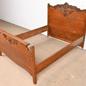 Antique Victorian Carved Oak Full Size Bed, Circa 1890s