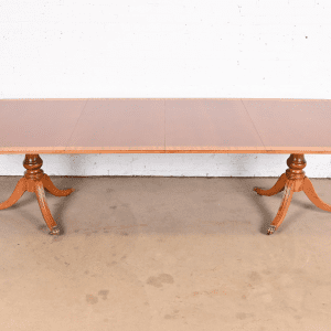 Henredon Georgian Banded Mahogany Double Pedestal Extension Dining Table, Newly Refinished