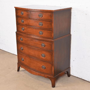 Kindel Furniture Georgian Mahogany Bow Front Highboy Dresser, Circa 1960s