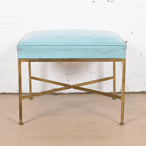 Paul McCobb for Directional X-Base Brass and Upholstered Stool or Ottoman, 1950s