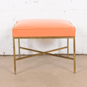 Paul McCobb for Directional X-Base Brass and Upholstered Stool or Ottoman, 1950s