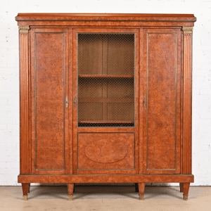 Antique French Empire Burl Wood Bibliotheque Bookcase Cabinet, Circa 1880s