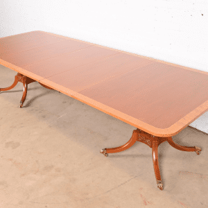 Baker Furniture Historic Charleston Georgian Banded Mahogany Double Pedestal Dining Table, Newly Refinished