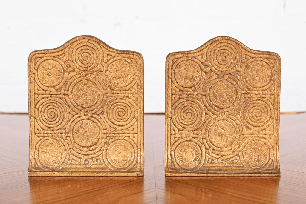 Tiffany Studios New York Bronze Doré Zodiac Bookends LIBERTY And 33RD