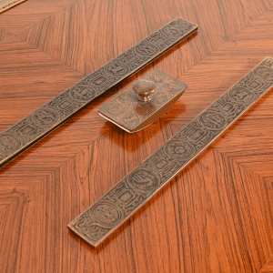 Tiffany Studios New York "Zodiac" Bronze Rocker Blotter and Blotter Ends, Circa 1910