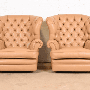 Vintage Tufted Leather Chesterfield Wingback Lounge Chairs, Pair