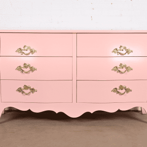 John Widdicomb French Provincial Louis XV Pink Lacquered Dresser, Newly Refinished
