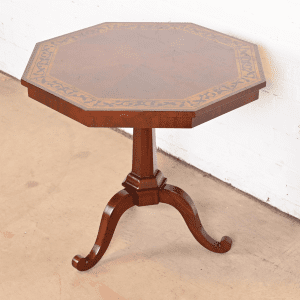 Kindel Furniture Regency Mahogany Inlaid Marquetry Pedestal Tea Table