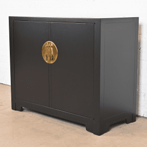 Michael Taylor for Baker Far East Collection Black Lacquered Bar Cabinet, Newly Refinished