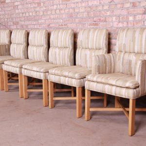 Alessandro for Baker Furniture Modern Upholstered X-Base Dining Chairs, Set of Six