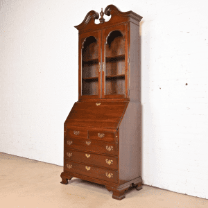 Ethan Allen Georgian Cherry Wood Drop Front Secretary Desk With Bookcase Hutch