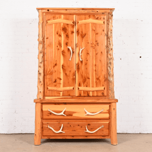 Amish Made Handcrafted Rustic Lodge Cedar and Faux Antler Armoire Dresser