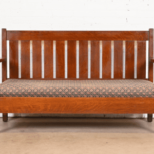 Antique L. & J. G. Stickley Mission Oak Arts & Crafts Open Arm Settee or Loveseat, Circa 1900
