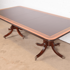 Guerra Vanni Georgian Mahogany Double Pedestal Extension Dining Table, Newly Refinished