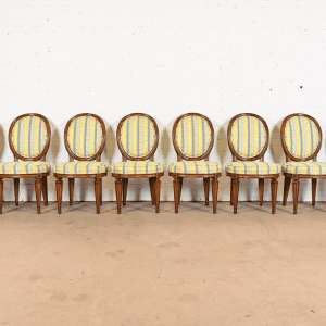 Karges French Regency Louis XVI Carved Walnut Oval Back Dining Chairs, Set of Eight