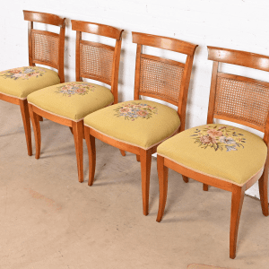 Kindel Furniture French Regency Cherry Wood and Cane Dining Chairs, Set of Four