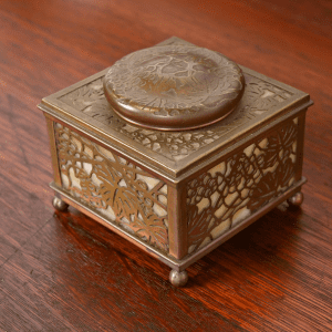 Tiffany Studios New York Grapevine Bronze and Slag Glass Inkwell