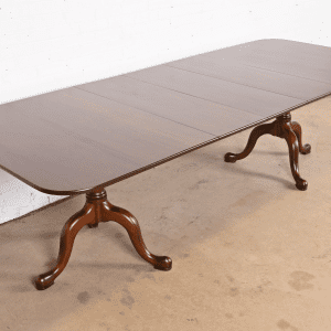 Henkel Harris Georgian Solid Mahogany Double Pedestal Extension Dining Table, Newly Refinished