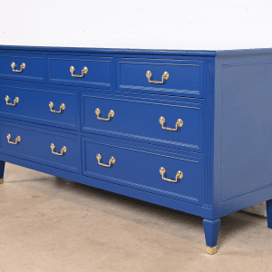 Kindel Furniture French Regency Louis XVI Blue Lacquered Dresser, Newly Refinished