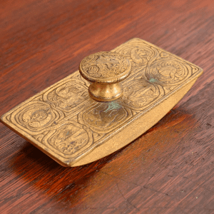 Tiffany Studios New York "Zodiac" Bronze Doré Rocker Blotter, Circa 1910