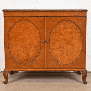 Romweber French Provincial Louis XV Burl Wood Bar Cabinet, Circa 1920s